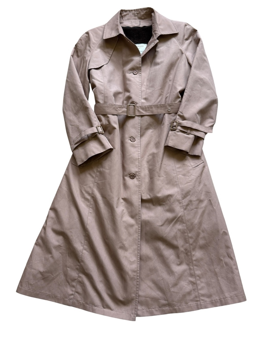 Vintage London Fog Taupe Trench Coat Faux Fur Zip Liner Belted Women’s 16R Fall